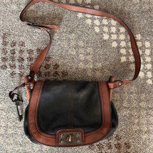 Fossil black/brown leather crossbody